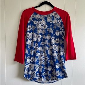 LuLaRoe Randy Strawberry Print Baseball Tee